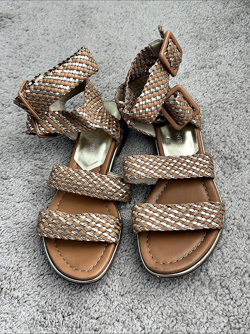 Donald J Pliner Woven Strappy Sandals US 6M Brown & Gold